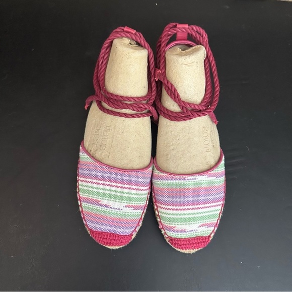 UGG Women’s Libbi Serape Striped Canvas Espadrilles Pink Fuschia Ankle Tie 7 - Picture 5 of 10